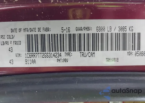 2016 Ram 1500 Slt из США, поврежденный, VIN 1C6RR7TT2GS314234